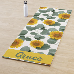 Sunflowers with Eucalyptus Leaves Pattern Custom Yoga Mat