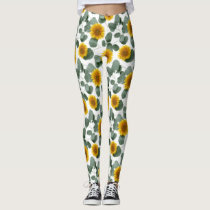 Sunflowers with Eucalyptus Leaves Pattern Leggings