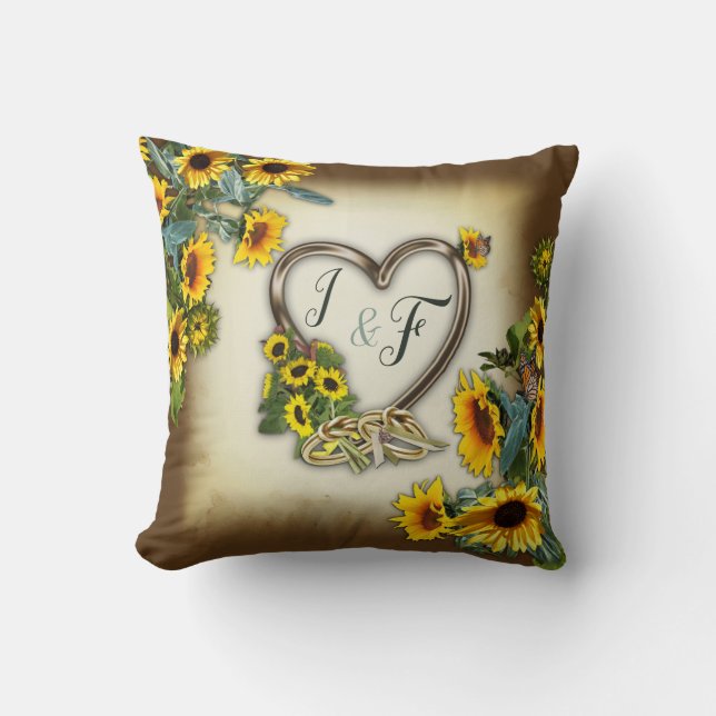 Sunflowers with the True Lovers Handfasting Gift Cushion (Front)