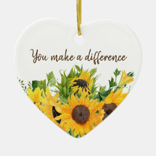 Sunflowers with You Make a Difference Quote  Ceramic Tree Decoration