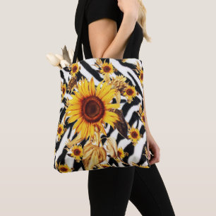 SUNFLOWERS WITH ZEBRA SKIN TOTE BAG