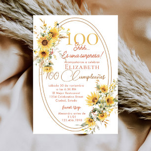 Sunflowers Women Spanish Surprise 100th Birthday Invitation
