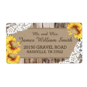 Sunflowers Wood and Lace Rustic Wedding Label