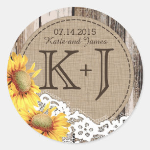 Sunflowers Wood Lace Rustic Country Wedding Label