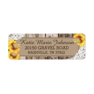 Sunflowers Wood Lace Rustic Wedding Label