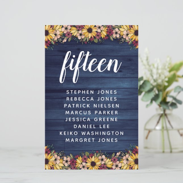 Sunflowers Wood Table Number Guest Name Budget (Standing Front)