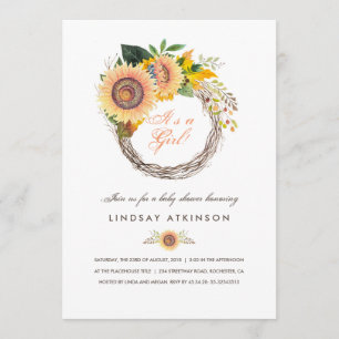 Sunflowers Wreath Rustic Fall Baby Shower Invitation