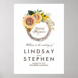 Sunflowers Wreath Wedding Welcome Sign
