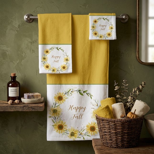 Sunflowers wreath with customisable text  bath tow towel set (Creator Uploaded)