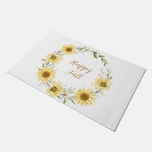 Sunflowers wreath with customisable text doormat