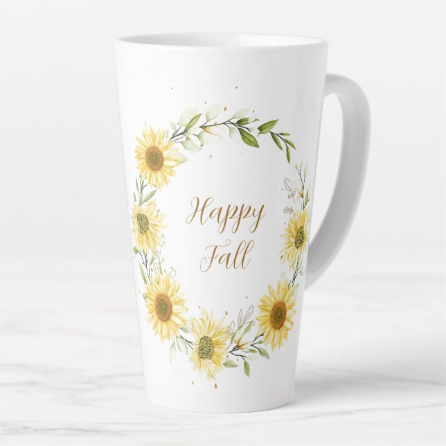 Sunflowers wreath with customisable text  latte mug (Right Angle)