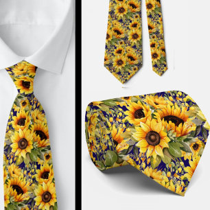 Sunflowers Yellow and Navy Blue Floral Neck Tie