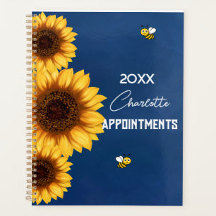 Sunflowers yellow bees blue sky name planner