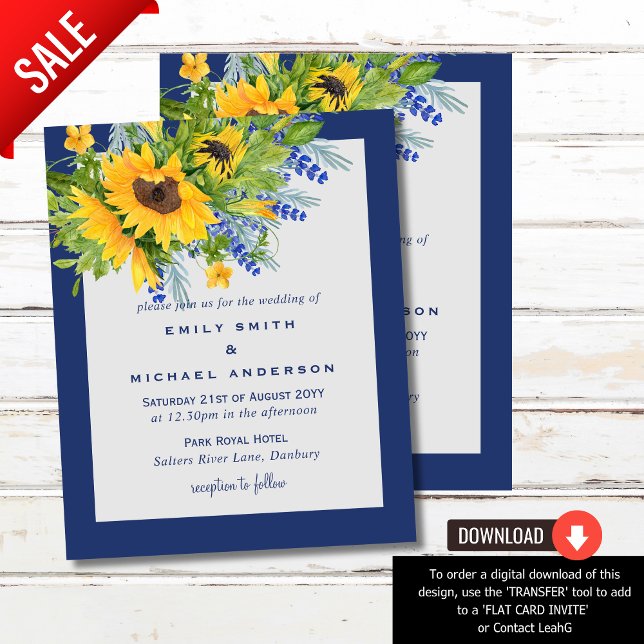 Sunflowers Yellow Blue Floral Wedding Invitations (Creator Uploaded)