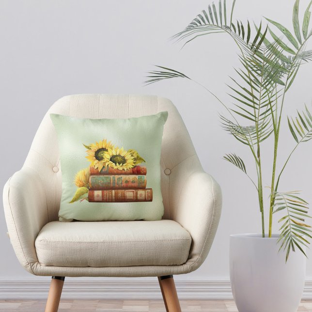 Sunflowers Yellow Books Watercolor Cushion (Creator Uploaded)