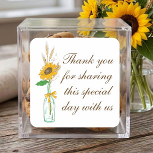 Sunflowers Yellow Floral Country Wedding Thank You Square Sticker
