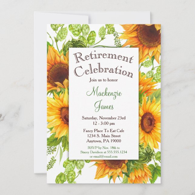 Sunflowers Yellow Floral Retirement Invitation (Front)