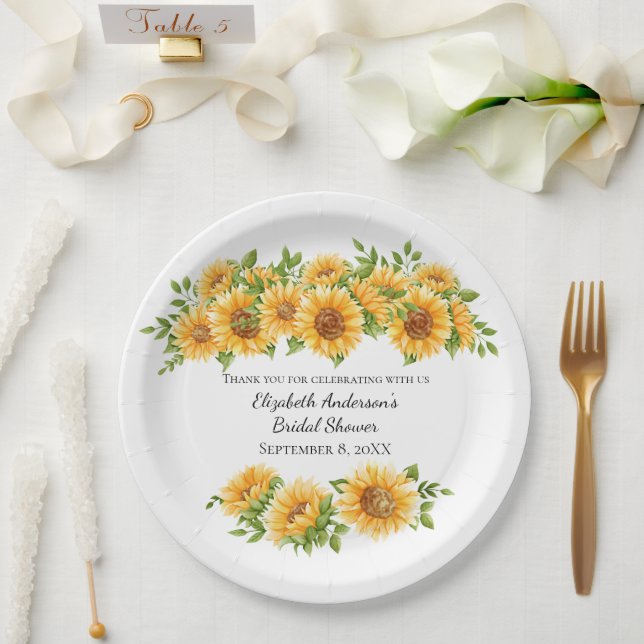 Sunflowers Yellow Floral Rustic Bridal Shower  Paper Plate (Wedding)