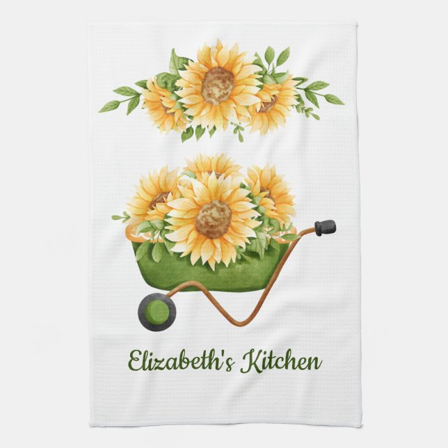 Sunflowers Yellow Floral Rustic Country Watercolor Tea Towel (Vertical)