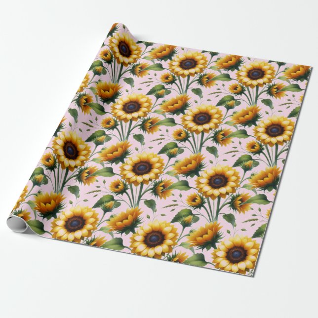 Sunflowers Yellow Flowers Elegant Watercolor  Wrapping Paper (Unrolled)