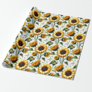 Sunflowers Yellow Flowers Elegant Watercolor Wrapping Paper