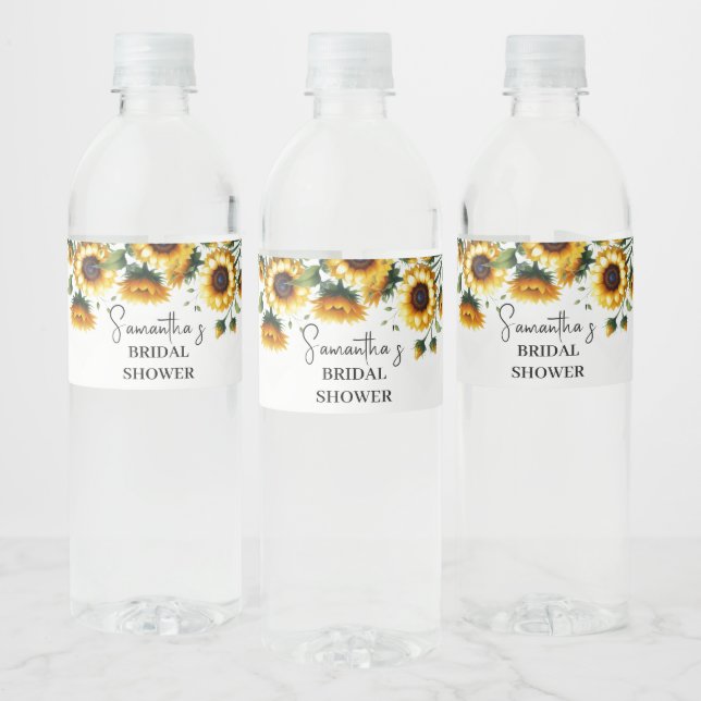 Sunflowers Yellow Flowers Rustic Bridal Shower Water Bottle Label (Bottles)