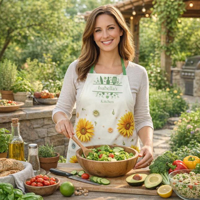 Sunflowers yellow kitchen utensils apron (Creator Uploaded)