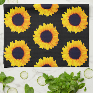 Sunflowers Yellow Orange Black Kitchen Towels
