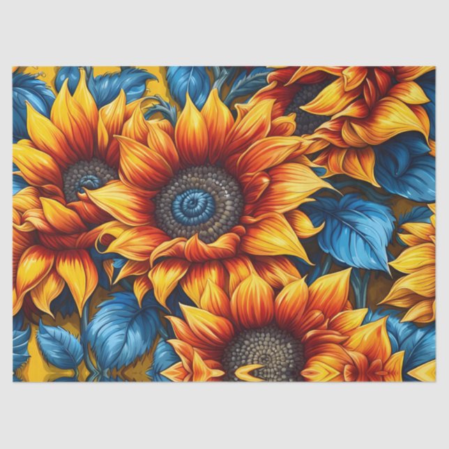 Sunflowers yellow red and Blue Tissue Paper (Front)