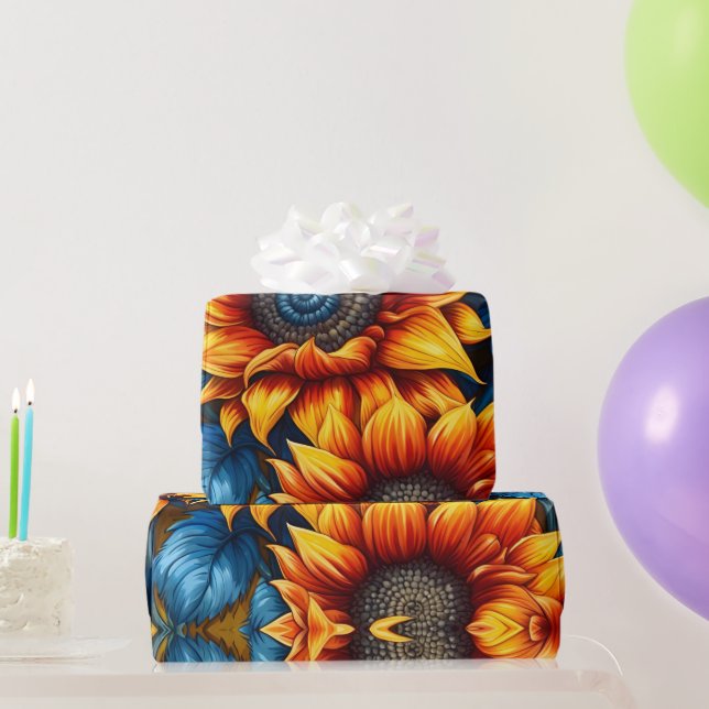 Sunflowers yellow red and Blue Wrapping Paper (Party Gifts)
