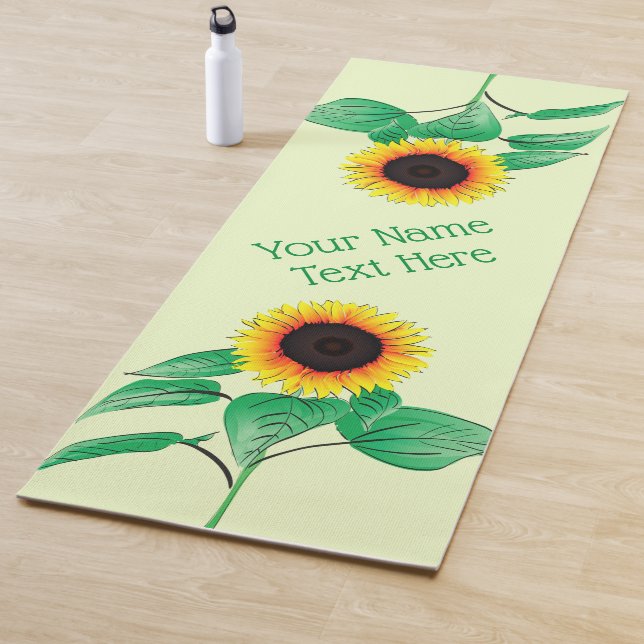 Sunflowers Yoga Mat with Custom Text Name (In Situ)