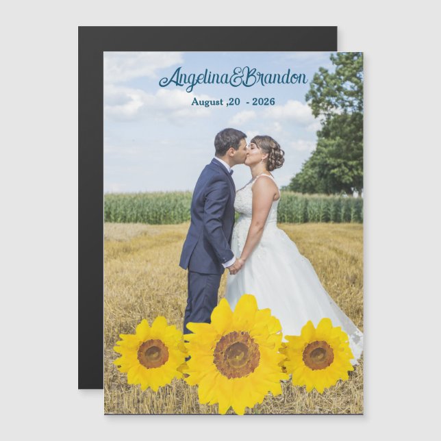 sunflowers -your wedding photo  magnetic card (Front/Back)