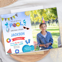 Sunglass Blue Cloud Pool Birthday Invitations phot