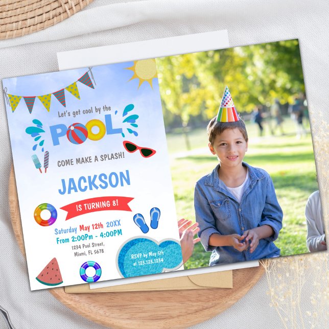 Sunglass Blue Cloud Pool Birthday Invitations phot (Sunglass Blue Cloud Pool Birthday Invitations phot)