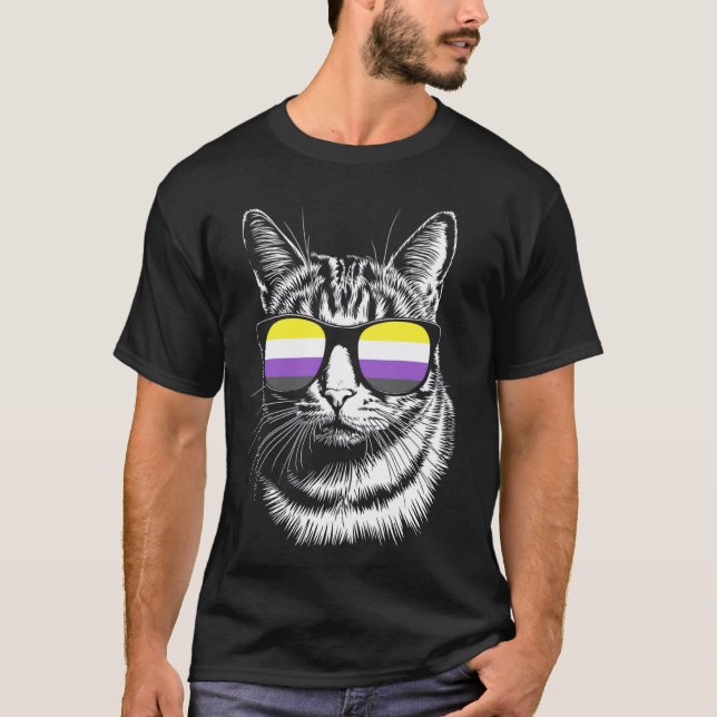 Sunglass Cat Lgbtq Pride Month Queer Non Binary T-Shirt (Front)