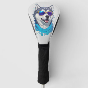 Sunglass-Wearing Husky Dog in Playful Splash Golf Head Cover