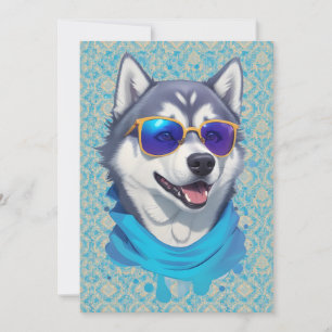 Sunglass-Wearing Husky Dog in Playful Splash Holiday Card