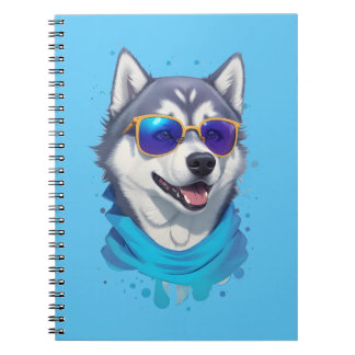 Sunglass-Wearing Husky Dog in Playful Splash Notebook