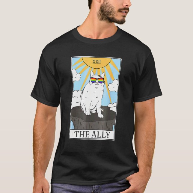 Sunglasses Ally Cat Tarot Card T-Shirt (Front)