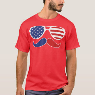 Sunglasses American Flag Moustache 4th of July Pat T-Shirt