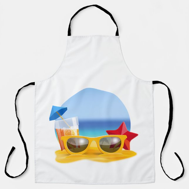 Sunglasses and Beach Scene for Summer Apron (Front)