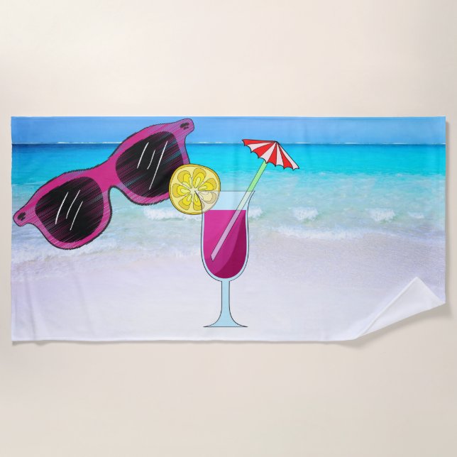 Sunglasses and drink  Beach Towel (Front)