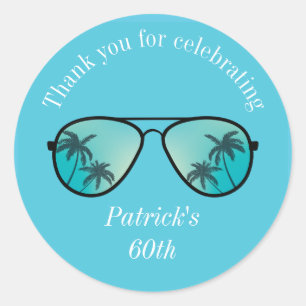 Sunglasses and Palm Trees blue Classic Round Stick Classic Round Sticker