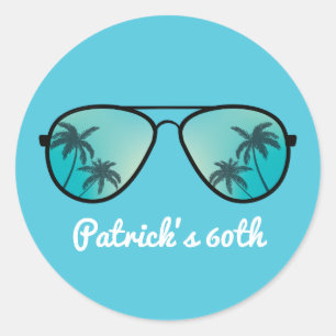 Sunglasses and Palm Trees blue Classic Round Sticker