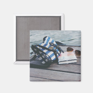 Sunglasses, Book, Purse on Dock by Lake Magnet