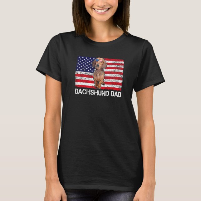 Sunglasses Dachshund Dad Flag American Usa Dog T-Shirt (Front)