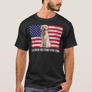 Sunglasses Golden Retriever Dad Flag American Usa T-Shirt