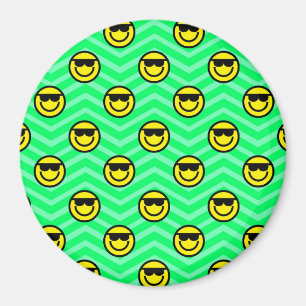 Sunglasses Happy Face on Neon Green Chevron Magnet