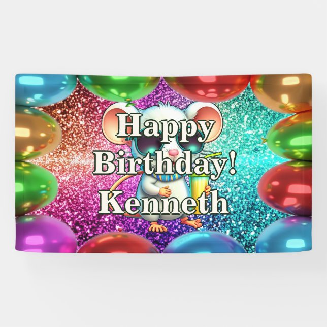 Sunglasses Mouse Personalised character birthday Banner (Horizontal)