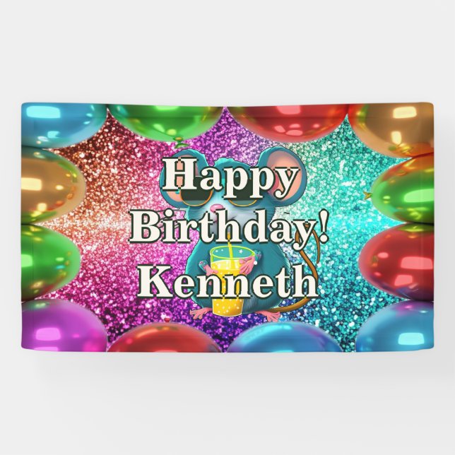 Sunglasses Mouse Personalised character birthday Banner (Horizontal)